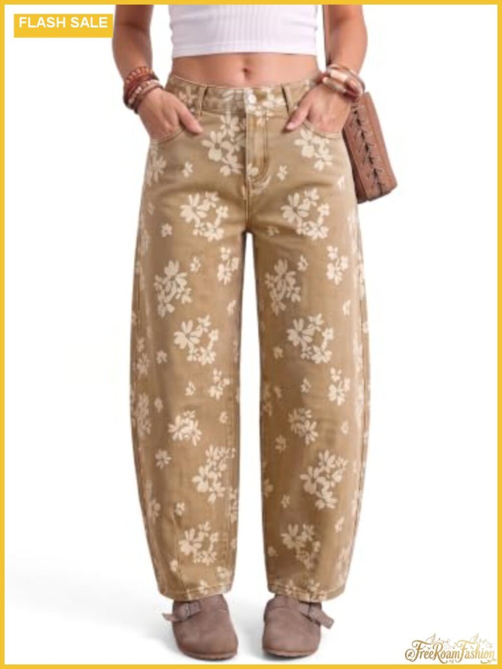 Women's Baggy Barrel Jeans Mid Rise Wide Leg Ankle Denim Pants Stretchable